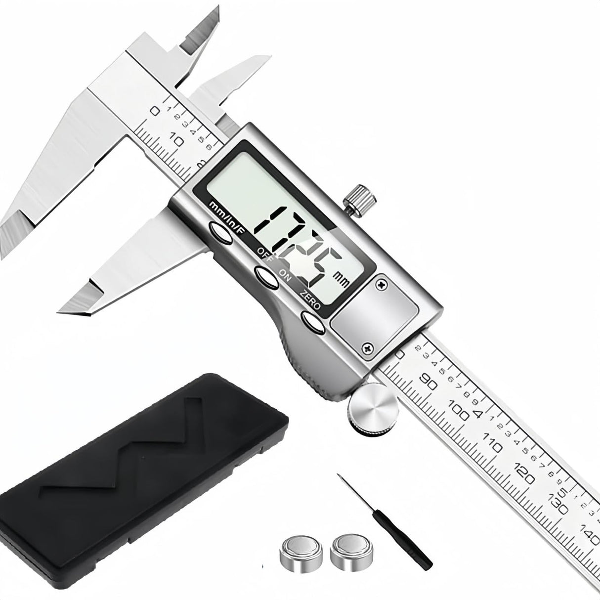 Caliper Measuring Tool, Qfun Vernier Digital Caliper Stainless Steel 6 Inch/150mm, Digital Micrometer Waterproof, Easy Switch from Inch to Millimeter, Large LCD Screen RVOGJP