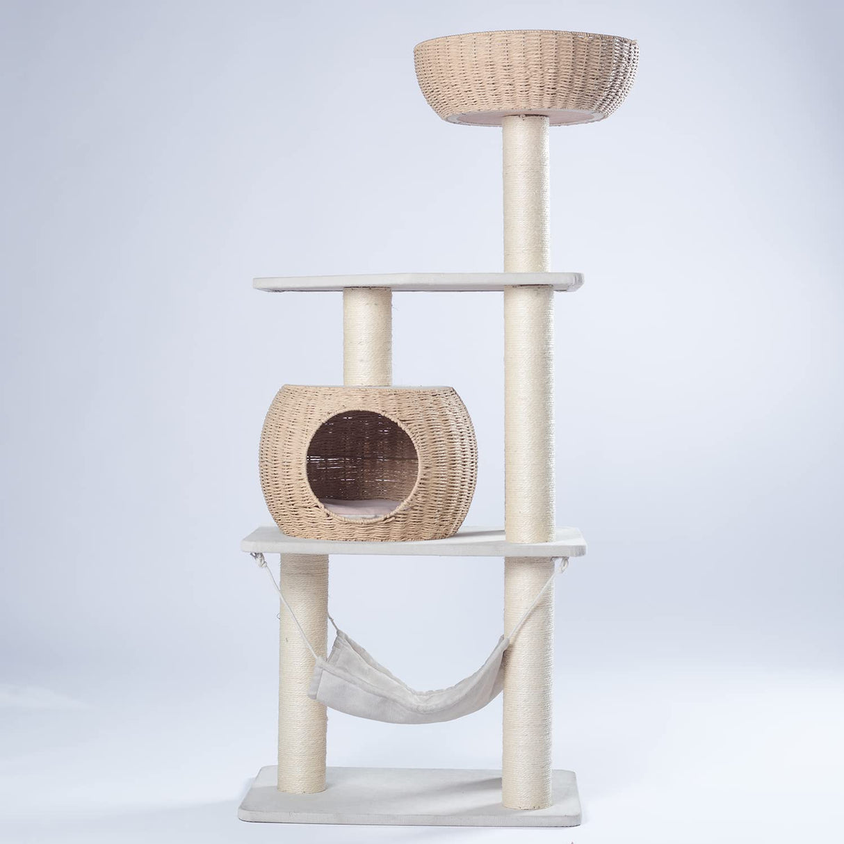 Pawlabay Wood Cat Tree for Indoor Cats, 52.4 Inch Tall, with Scratching Post and Hammock PawlaBay