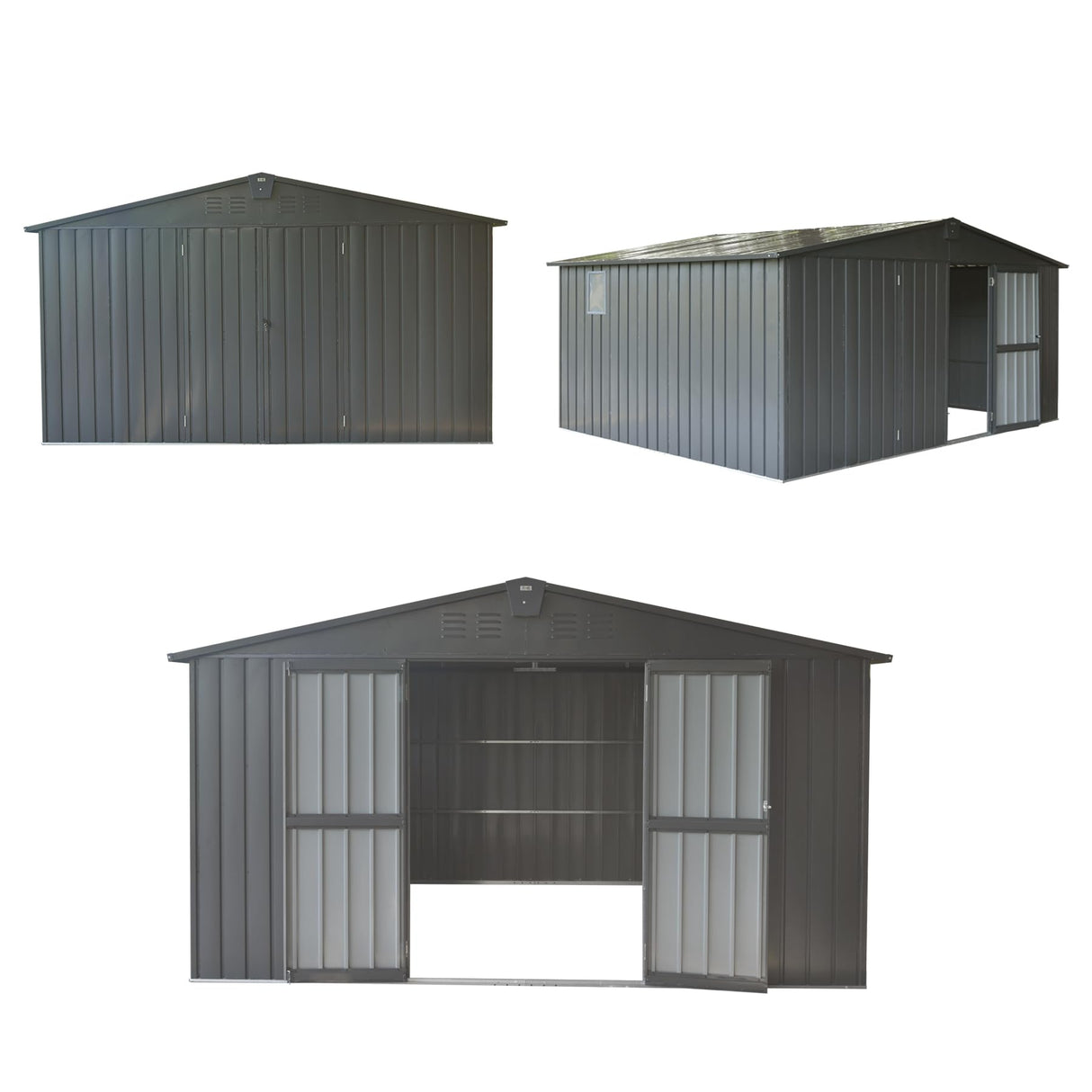 Domi Outdoor Storage Shed 11’ x 9’, Metal Sheds with Galvanized Steel Frame & Windows & Lockable Door, Garden Shed Tool Storage Room for Patio(Dark Gray) domi outdoor living