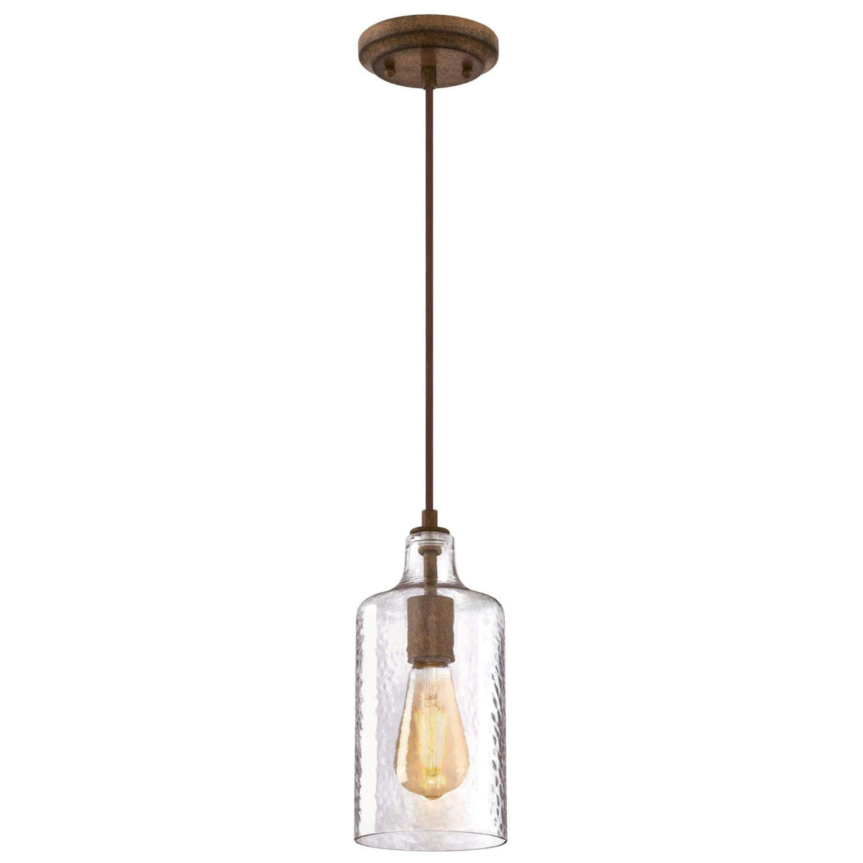 Westinghouse 6371300, Barnwood Finish with Clear Textured Glass Carmen One-Light Indoor Mini Pendant, Size Westinghouse