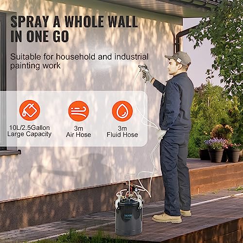 VEVOR Spray Paint Pressure Pot Tank, 10L/2.5gal Air Paint Pressure Pot, 1.5mm+4mm Two Nozzles Two Spray Paint Guns for Industry Home Decor Architecture Construction Automotive Painting, 60PSI Max VEVOR