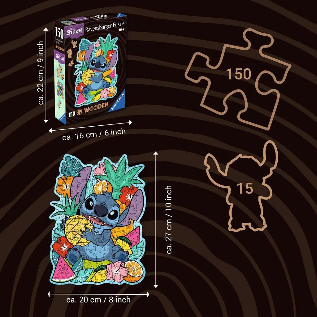 Ravensburger - Disney Wooden Stitch Puzzle, Wooden Puzzle, Gift for Adults and Children 10+ Years, 15 Figures, 150 Pieces, 20x25cm Ravensburger