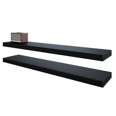 BAMEOS Floating Shelves, Black Wall Mounted Wooden Shelves with Invisible Brackets Set of 2,47 x 9