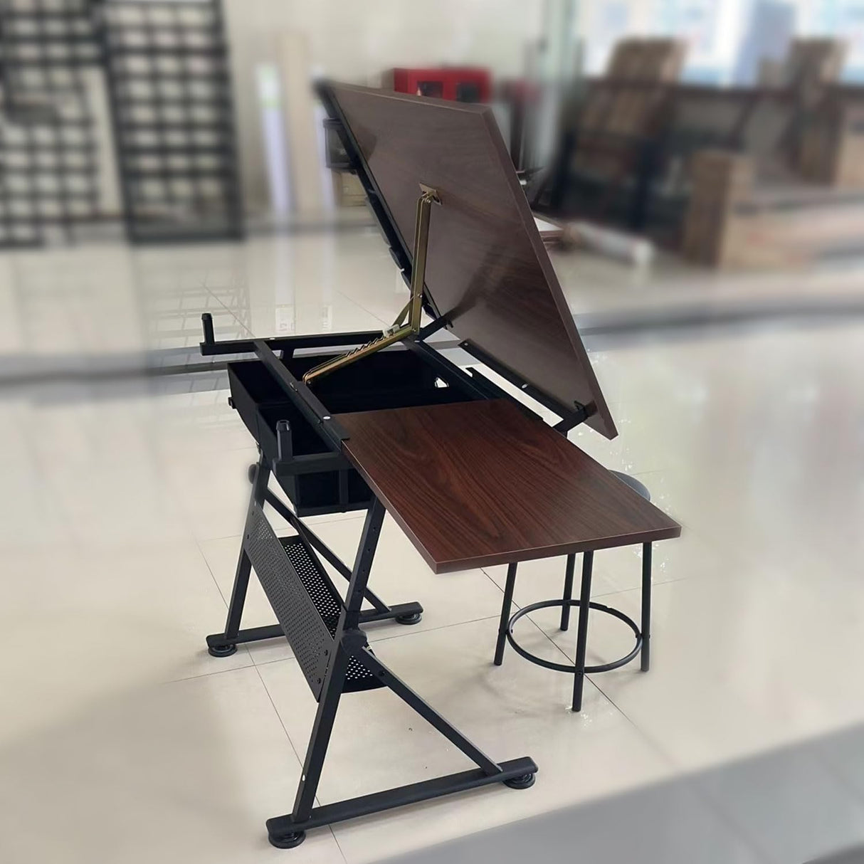 WEUMNV Drafting Table Art Desk Drawing Table Height Adjustable Artist Table Tilted Tabletop w/Drafting Stool and Storage Drawer for Reading, Writing (One stools) WEUMNV