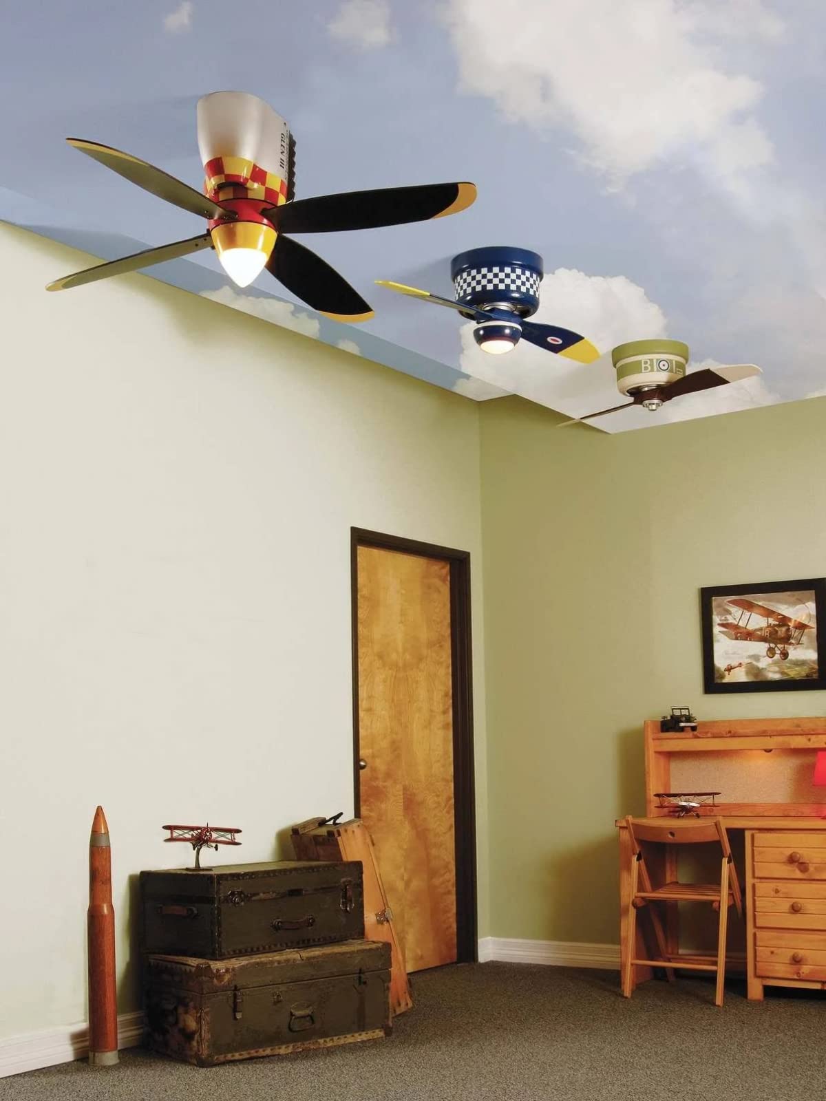 Craftmade Kids Ceiling Fan Boys WB348TS Tiger Shark Warplane With Light, 48-Inch 3 Blade Hugger Ceiling Fan Craftmade