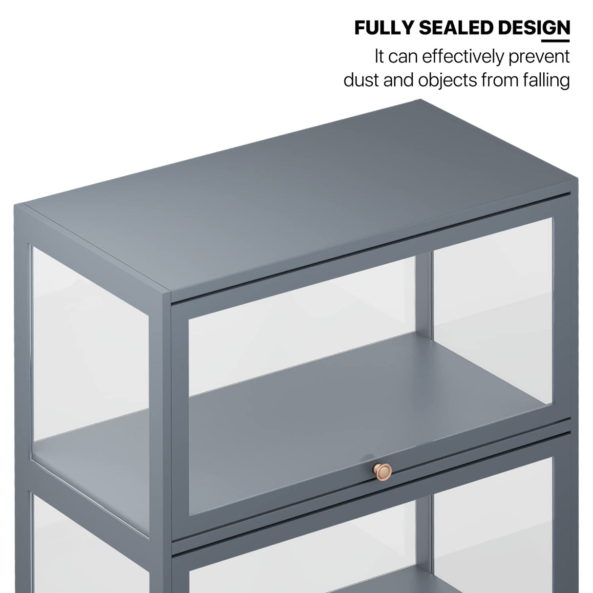 MoNiBloom 4-Tier Display Cabinet with Acrylic Doors - 55” Transparent Bamboo Display Case for Figures and Curio Collection, Floor Standing - Grey MoNiBloom