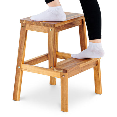 BEEFURNI 2 Step Wood Stool, Wooden Stepping Stools for Adults & Kids 350 lbs, Kids Stepping Chair, Bathroom, Bedroom Bench, Closet Climbing Chair, Easy to Assemble, 1 Year Manufacturer Warranty