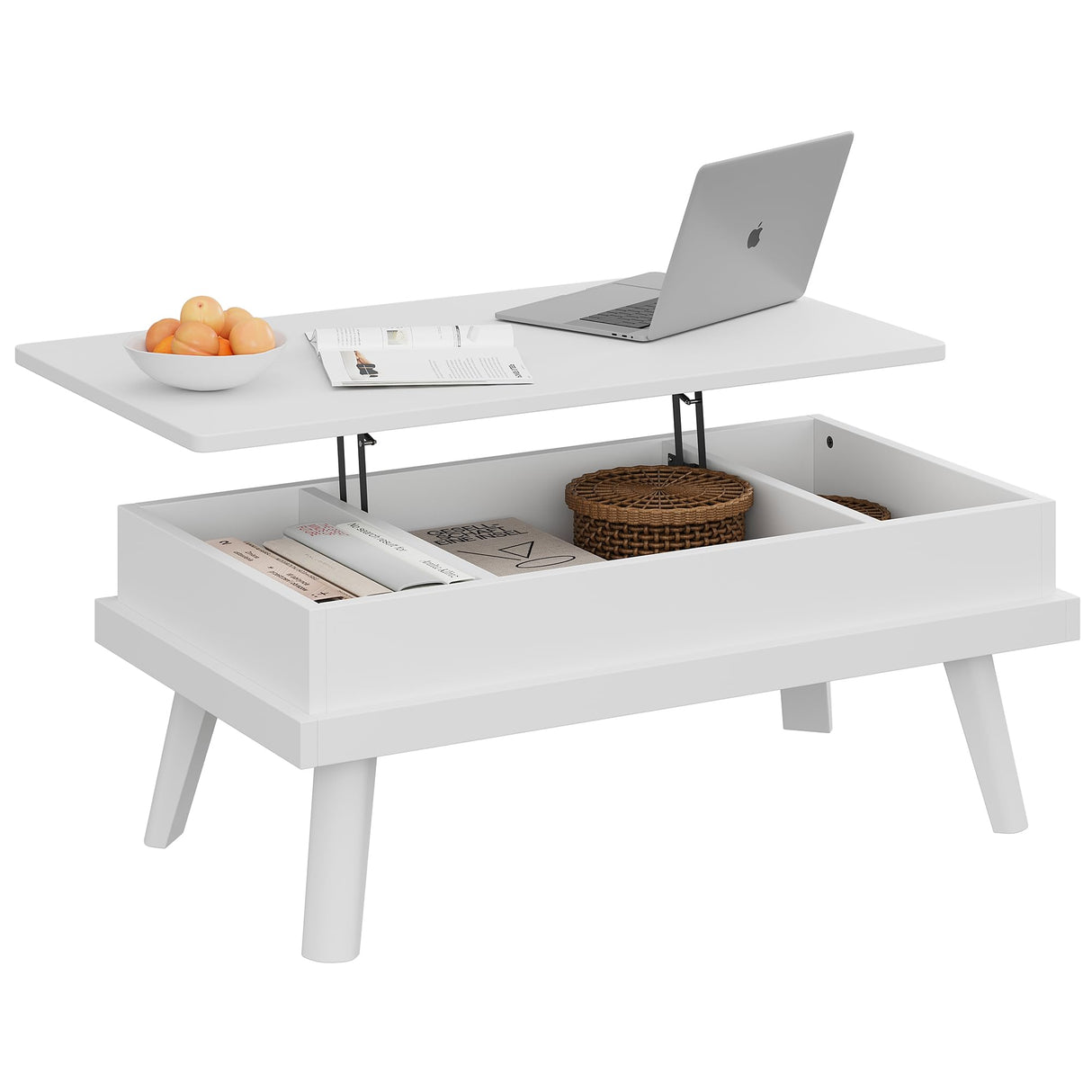 Meilocar Wood Coffee Table, Lift Top Coffee Tablewith Hidden Compartment, Coffee Table for Living Room Reception Room, 39.4in L, White Meilocar