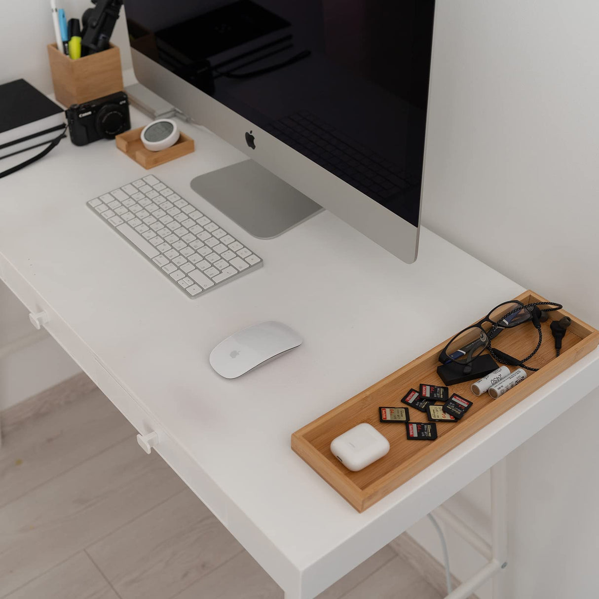 ROCDEER Bamboo Vanity Tray, 6-Piece Bathroom Countertop Vanity Tray Set, Makeup Kitchen Desk Organizer and Storage - Holds Small Items ROCDEER