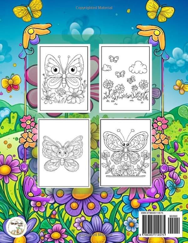 Butterflies and Flowers Colouring Book for Kids: Fun and Easy Coloring Pages of different Beautiful and cute Butterflies and Flowers. Perfect for Boys Girls ages 4-8 Majosta