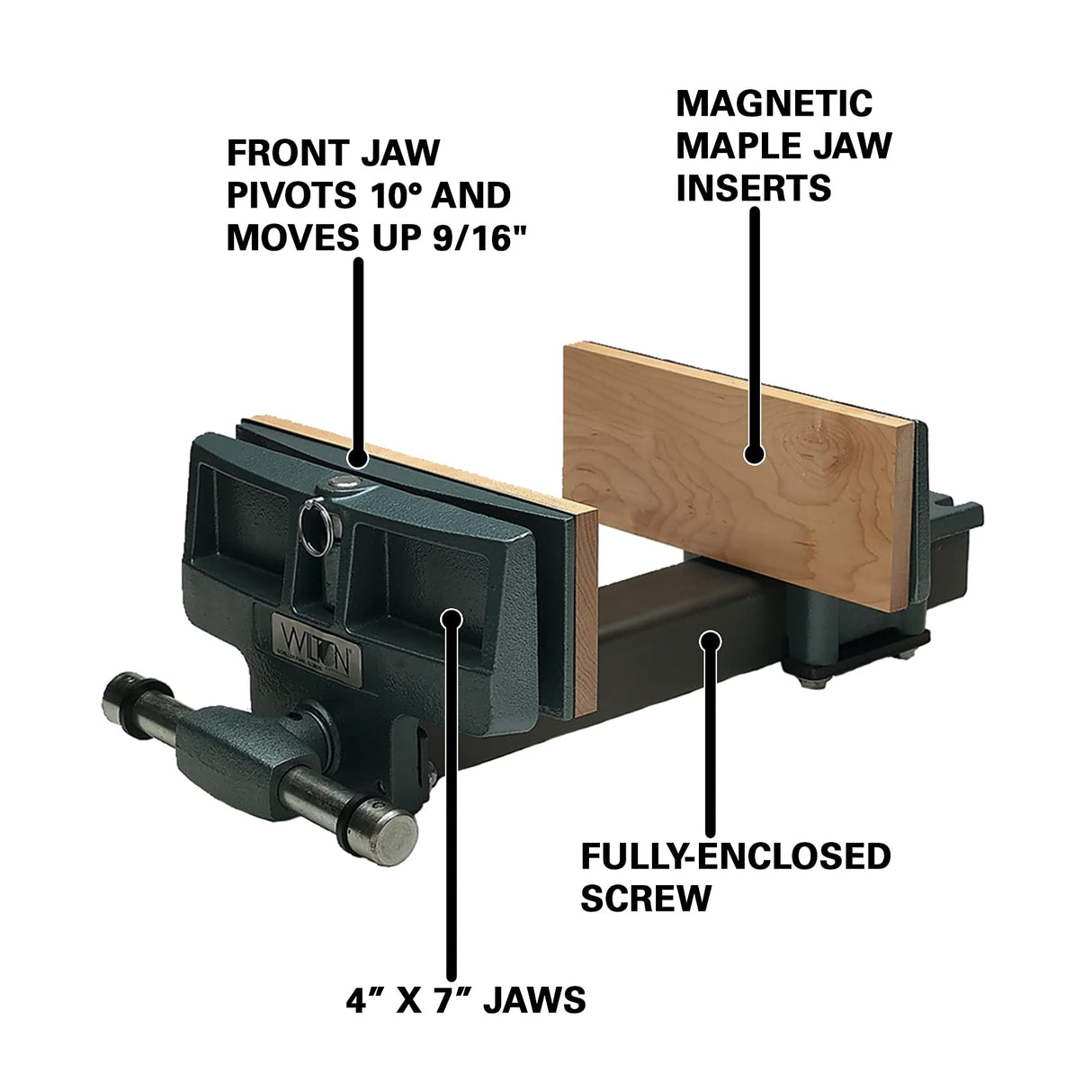 Wilton Woodworking Vise, 4" x 7" Jaw, 10" Max Jaw Opening, Rapid-Action (Model 78A) Wilton