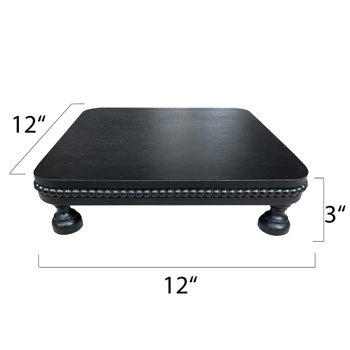 dwellington Farmhouse Display Wood Riser, 12" Decorative Black Beaded Pedestal Stand, Square Tiered Tray Decor for Kitcher Decor, Countertop dwellington