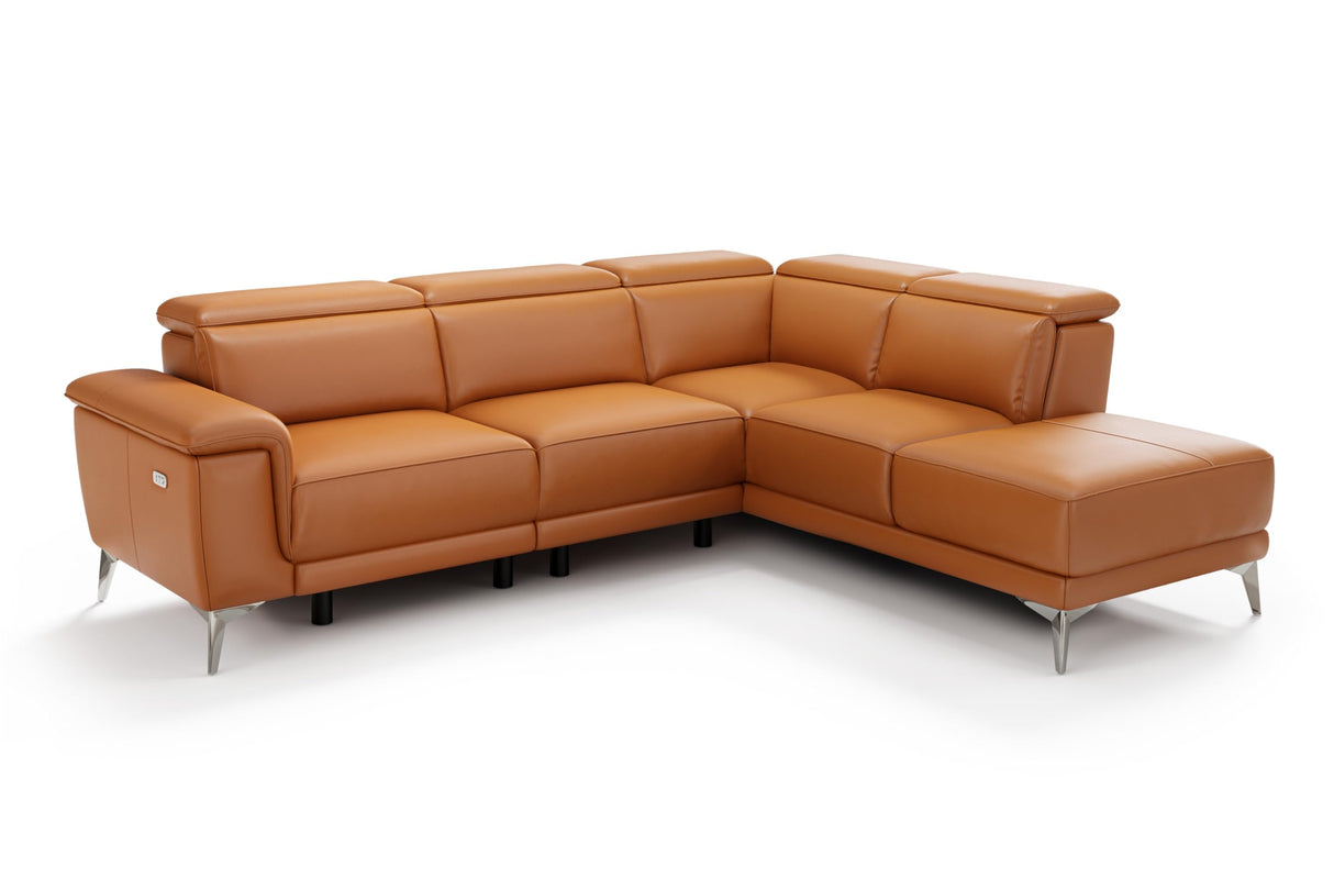 Valencia Pista Full Leather Right Chaise Sofa 112.5" | Italian Nappa Leather Modern Cloud Couch for Living Room/Apartment Furniture | Power Recliner, Ultimate Comfort, Cognac VALENCIA THEATER SEATING