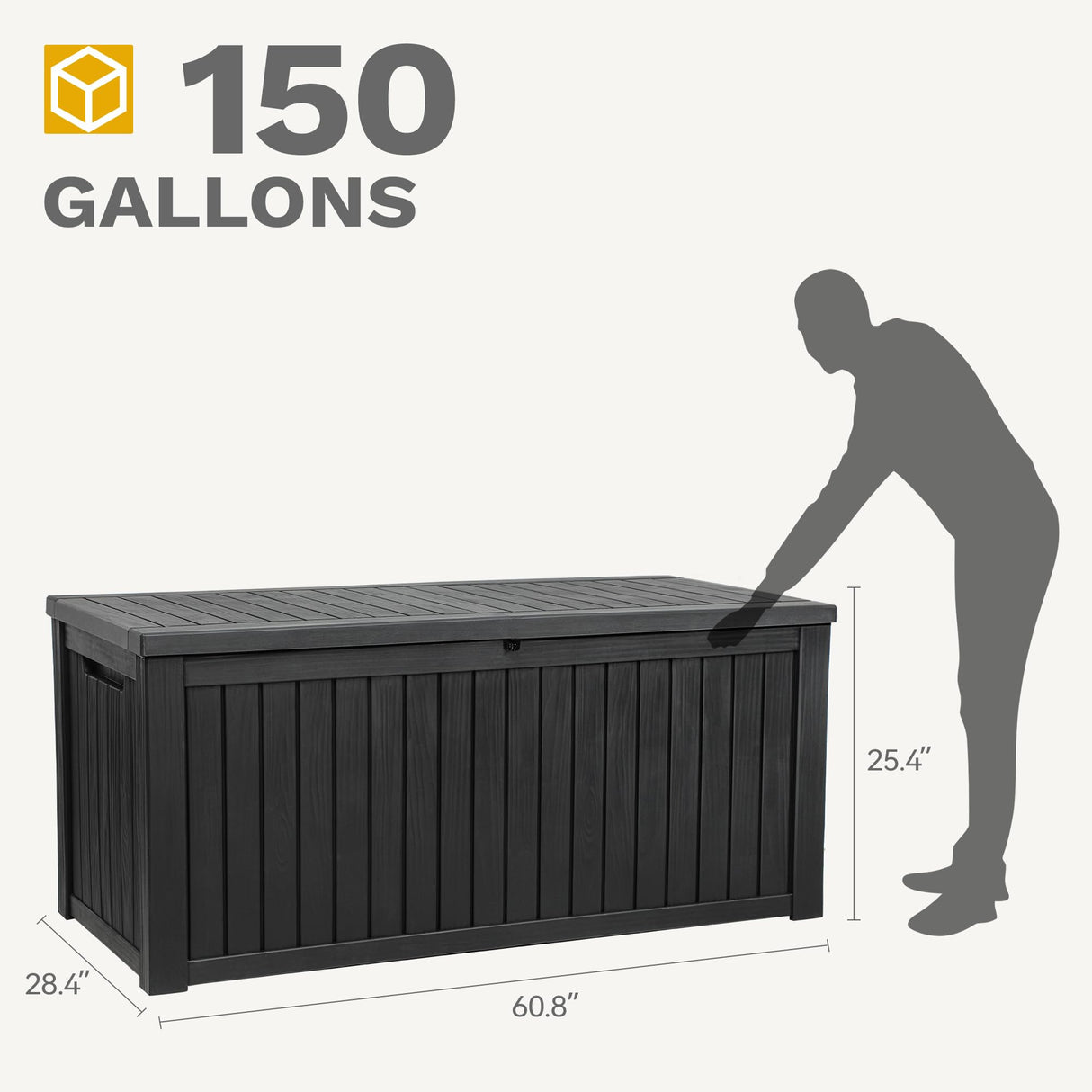 DWVO 150 Gallon XL Deck Box with Divider & Lockable Lid, Waterproof Resin Outdoor Storage for Patio, Garden, Poolside, Cushions, Supplies & Sports Gear, Black DWVO
