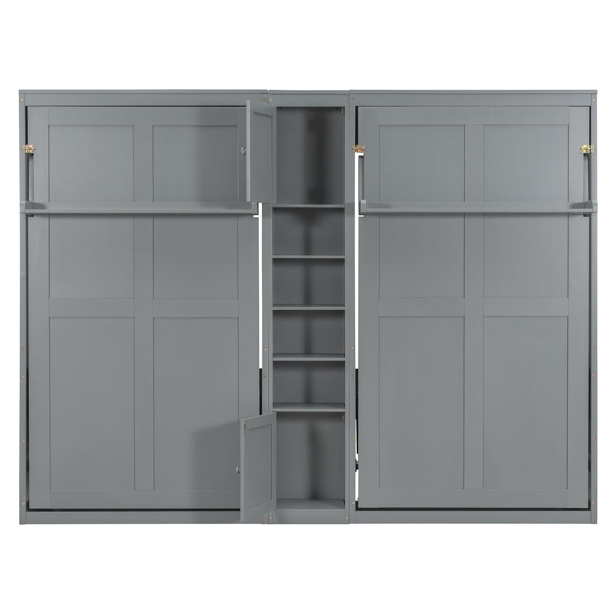 2-in-1 Design Dual Murphy Bed Twin Size with Cabinets and Shelves, Wood Wall Murphy Bed, Can be Folded Platform Bed with Convertible Shelf-Legs for Guest Room Home Office (Gray-7.23) XD Designs