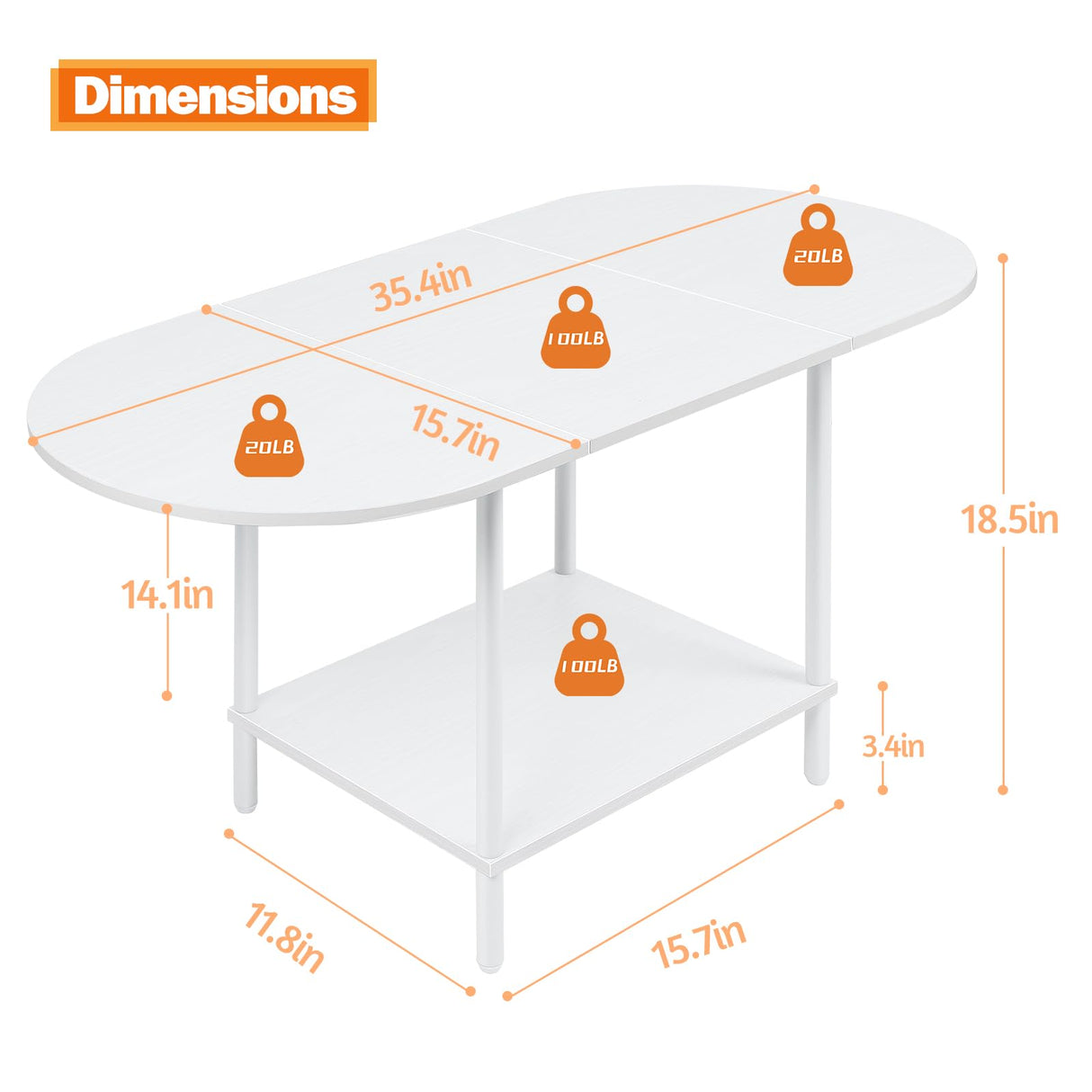 White Coffee Tables for Living Room,2-Tier Small Coffee Table Industrial Modern Oval Center Table with Storage Shelf and Wood Tabletop,for Small Space,Home Office Shinoske