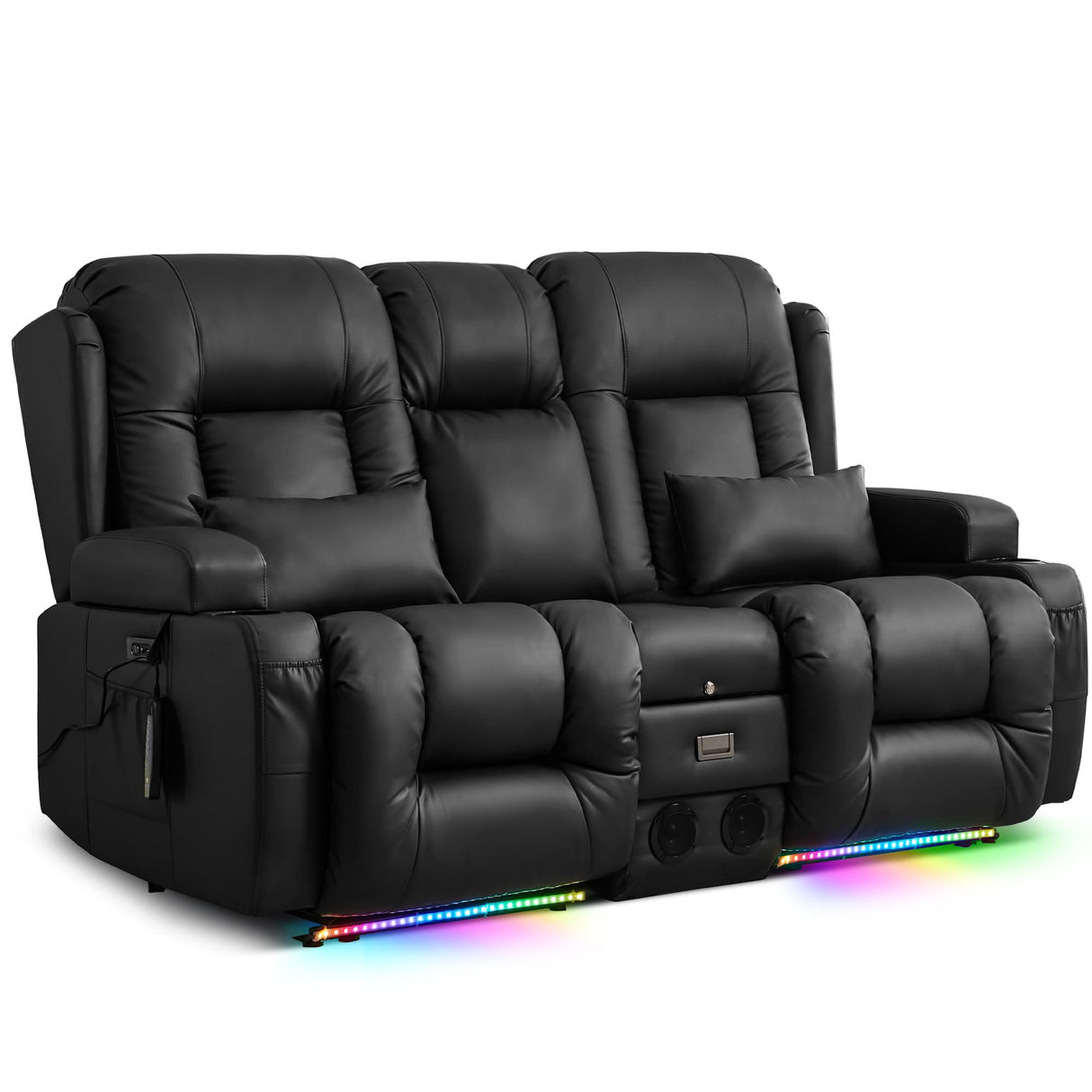 TUNYI Wall Hugger Power Loveseat Recliner - Reclining Loveseat with Console Theater Seating RV Recliner Sofa with USB/Outlet/Speaker/Cup Holder/LED Light/Storage (Black) TUNYI