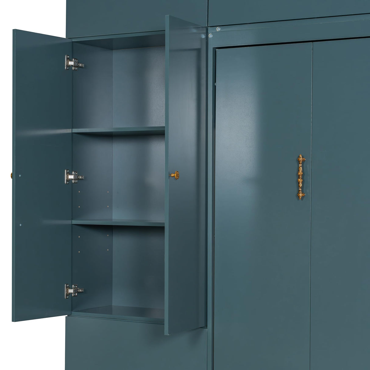 SOFTSEA Queen Size Murphy Cabinet Bed with L-Shaped Sofa, Modern Hidden Folding Wall Bed Frame with Side Cabinets and Top Cabinets, for Home Guest Room, Green SOFTSEA