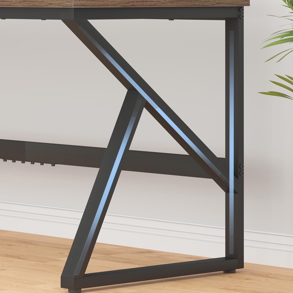 HSH Large Home Office Desk, Modern Wood Metal Computer Desk for Two Person, Extra Long Executive Writing Study Gaming Double Desk Workstation, 70 Inch Rustic Bedroom Living Room Table for 2 Monitors HSH