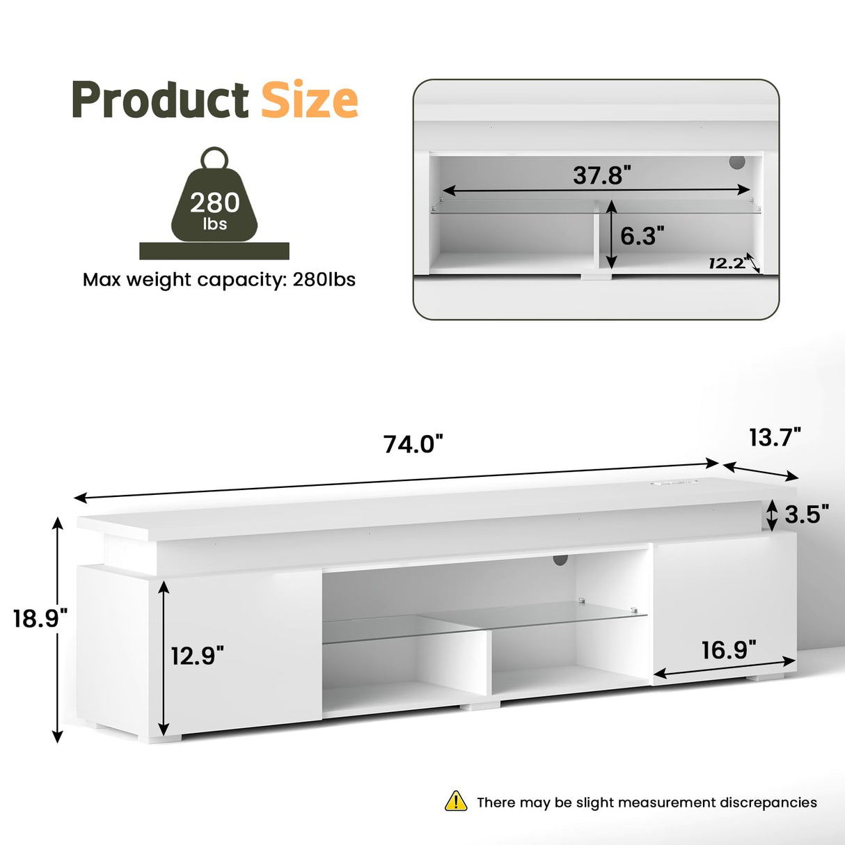 Lamtor TV-Stand for 85 Inch TV - Led TV Stand with Power Outlet, Modern Entertainment Center with Glass Shelf, High Glossy Gaming TV Media Console for Living Room, White Lamtor