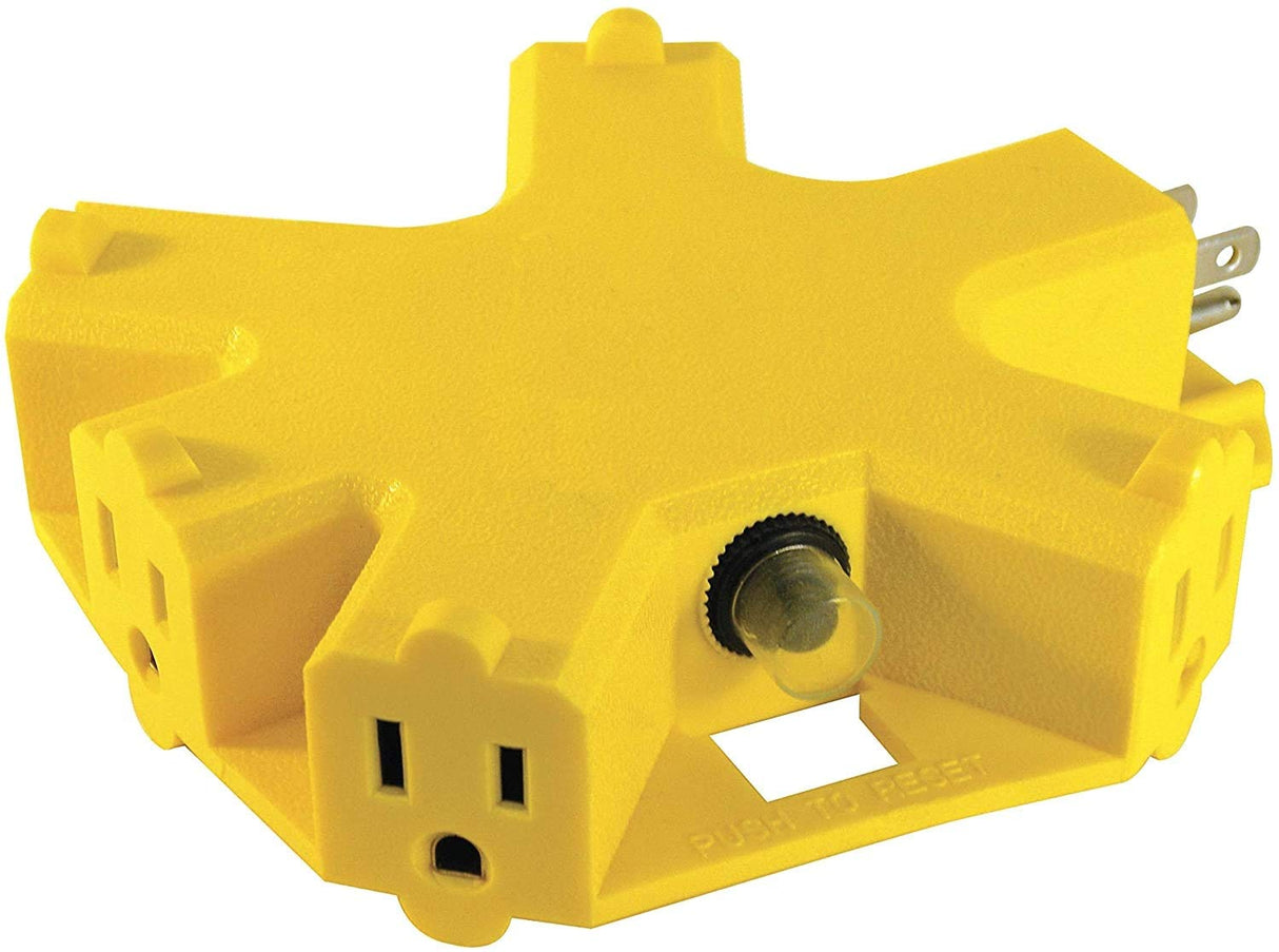 Clear Power 100 ft 12/3 SJTOW Extra Heavy Duty Contractor Grade Extension Cord with 5 Outlet Adapter Combo, Oil Water & Weather Resistant, Flame Retardant, Yellow, 3 Prong Grounded Plug, CPCO90001 Clear Power