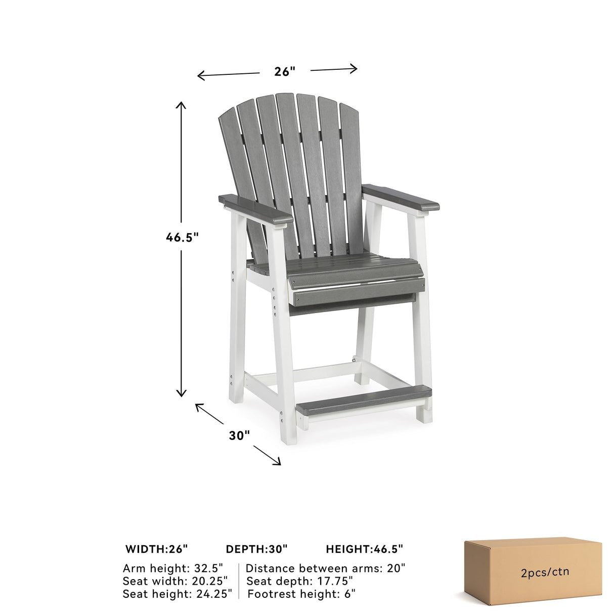 Signature Design by Ashley Outdoor Transville HDPE Patio Barstool, 2 Count, Gray Signature Design by Ashley