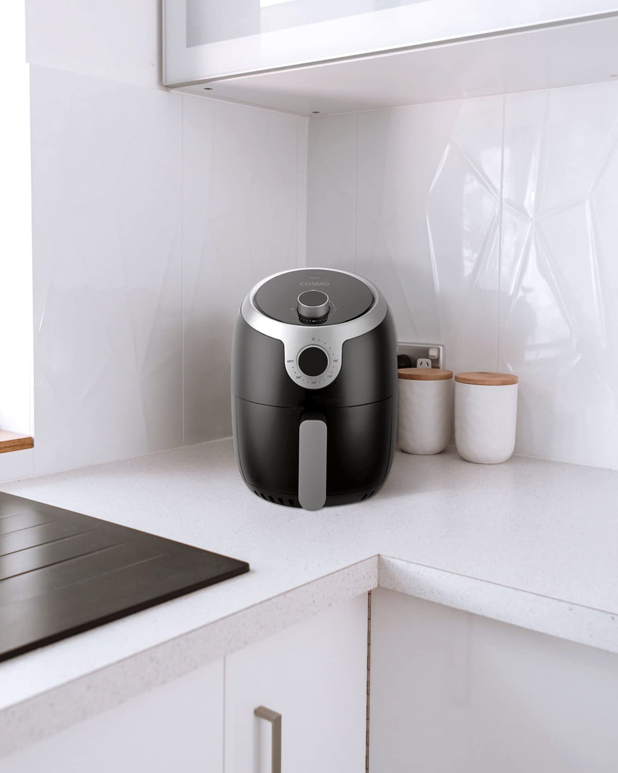 COSMO COS-23AFAKB 2.3 Quart Electric Small Air Fryer with Temperature Control, Timer, Auto Shut-Off, Non-Stick Frying Tray, 1000W Compact Mini Air Fryer (2.3 Quarts, Stainless Steel/Black) COSMO