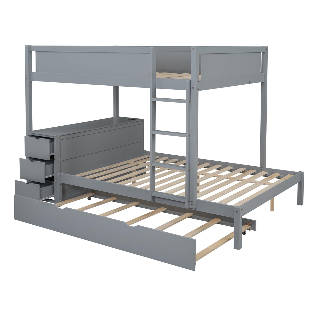 Harper & Bright Designs Full Over Full Bunk Bed Twin Size Trundle, Wood Full Bunk Bed with USB Ports, Storage and Desk, Gray Harper & Bright Designs