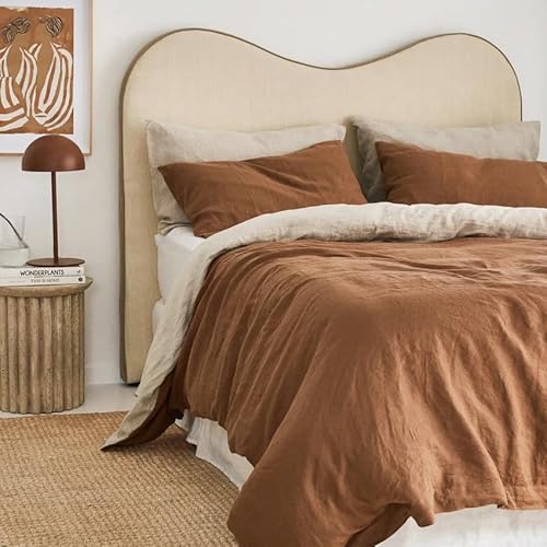 Gaytri Handicraft Linen Duvet Cover in Tobacco & Beige. King, Queen, Twin, Full, Double, Single Sizes. Tobacco Linen Duvet Cover. Brown Bedding Set with Zipper Closure & Ties (Twin XL 59x102) Generic
