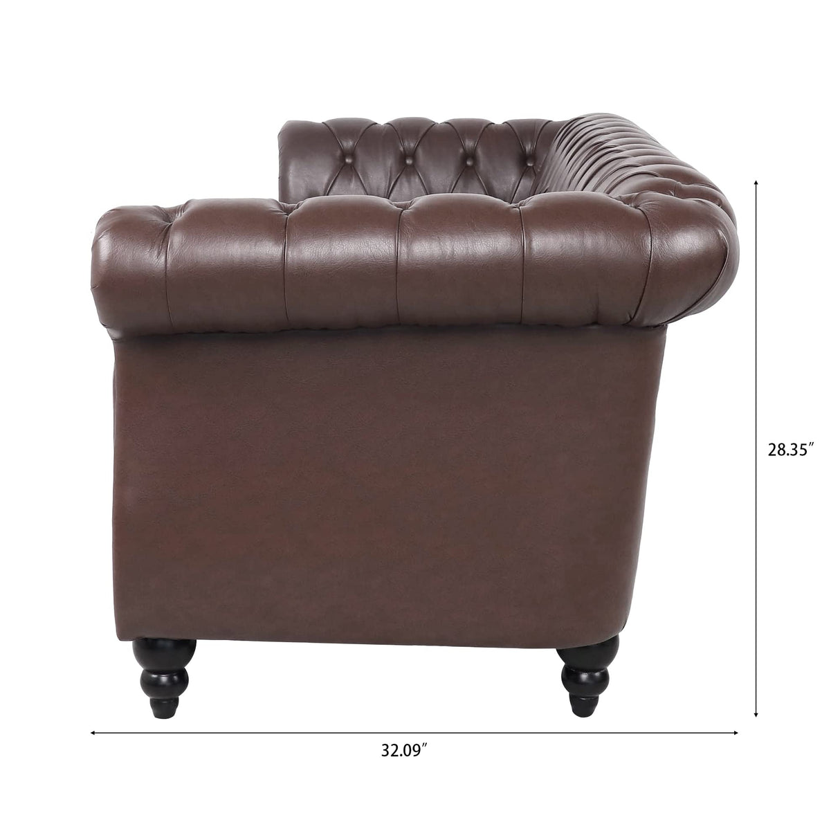 CLUBKNIGHT Modern Chesterfield Sofa Three Seater Couch,Faux Leather Couch with Rolled Arms,Comfy Couches for Living Room,Office,Reception Room(Brown) CLUBKNIGHT