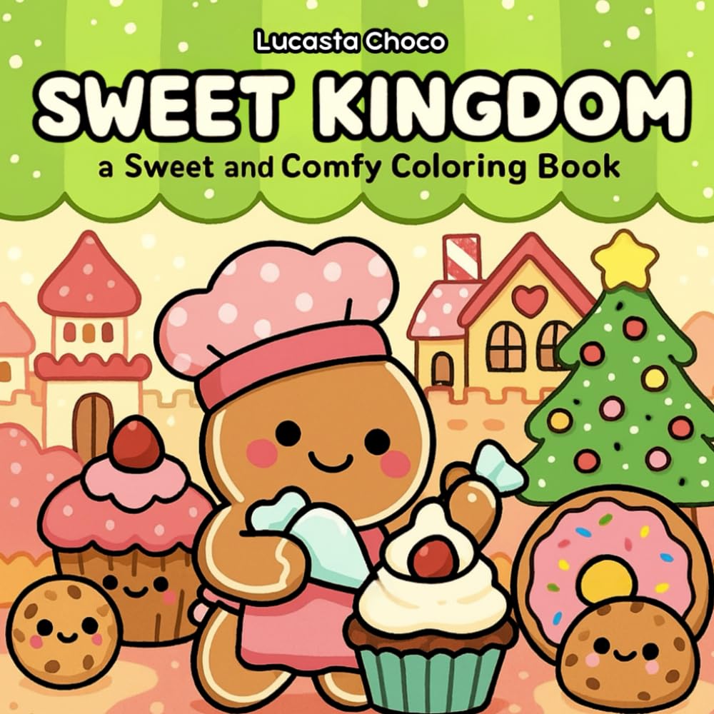 Sweet Kingdom Coloring Book: 40 Sweet and Comfy Cute Candy-Themed Coloring Pages for Adults and All Ages Majosta