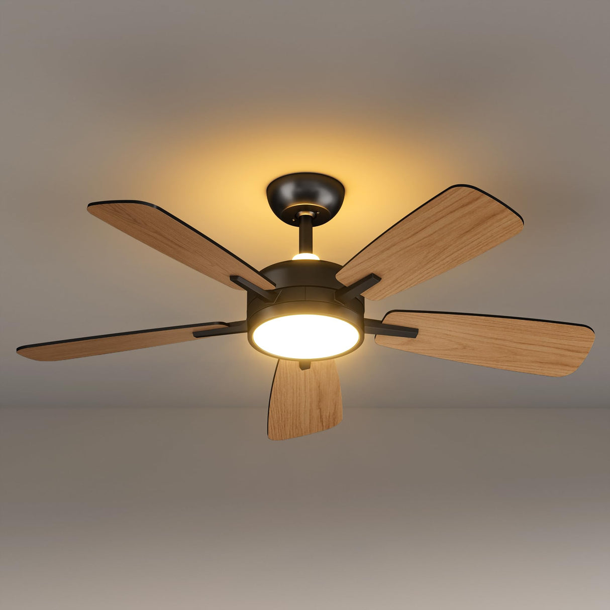 ocioc 46 Inch Ceiling Fans with Lights, Large Air Volume Ceiling Fan with Backlight, Ultra Quiet Reversible DC Motor Dimmable with Remote(Black) ocioc