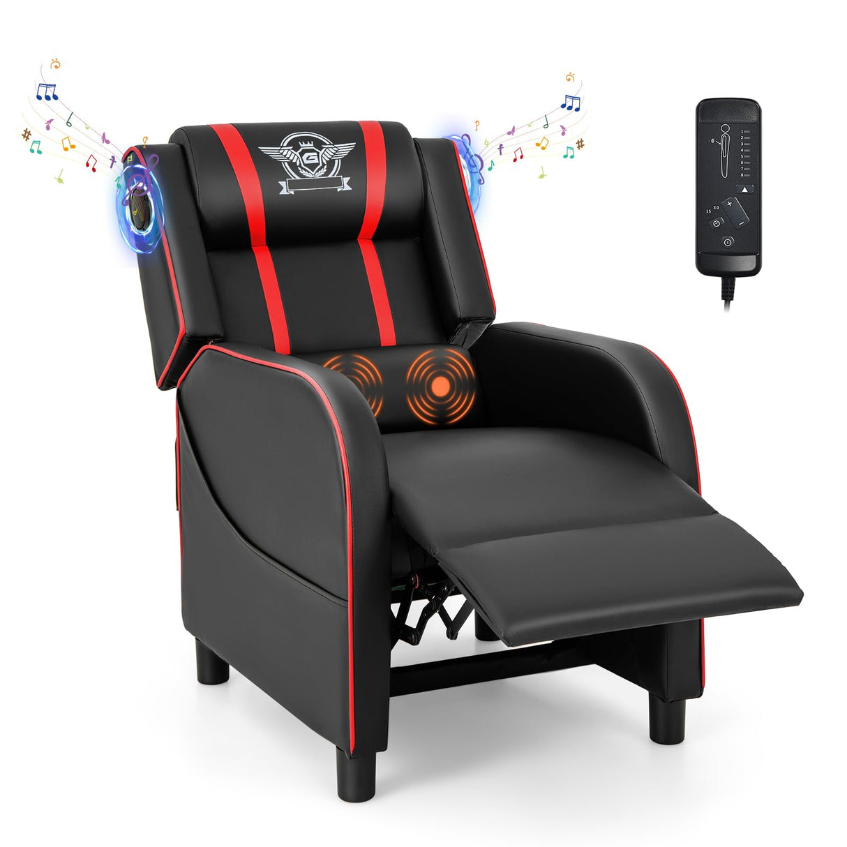 Giantex Gaming Massage Recliner Chair - Racing Style Gaming Sofa Chair with Reclining Backrest, Massage Lumbar Pillow, Retractable Footrest, Home Theater Seating with Bluetooth Speaker (Red) Giantex