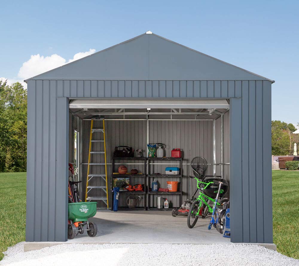 Sojag 12' x 30' Everest Galvalume Steel with Extra Tall Walls Garage Storage Building, Charcoal Sojag