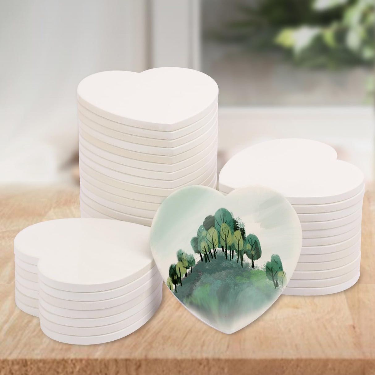 40 Pieces 4.25 Inch Sublimation Blank Ceramic Coasters, Glazed Ceramic Coasters with Cork Backing Pads for Painting, DIY Crafts, Mosaics, (Heart-Shaped), Sublimation, White. by GNIEMCKIN GNIEMCKIN
