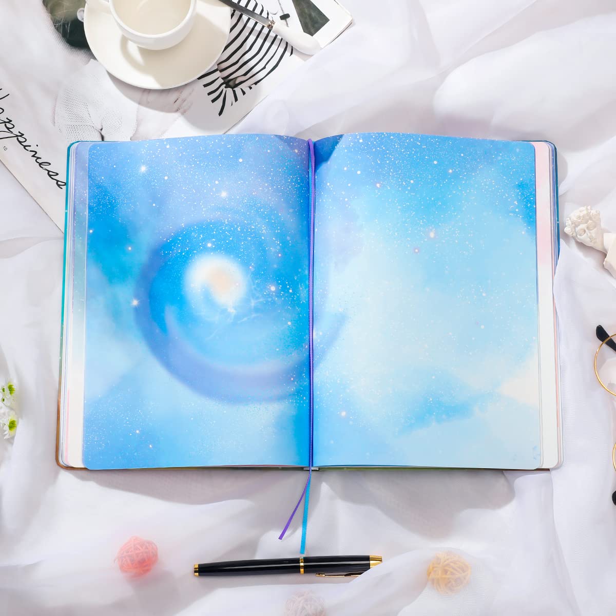 SIIXU Starry Sky Writing Journal for Women, Men, Unique Colorful Blank Notebook for Daily Notes, Gratitude, Dreams or Planning, 7.5” x 10.2", 160 Pages, 2 Bookmarks, Large, Hardcover, Unlined SIIXU