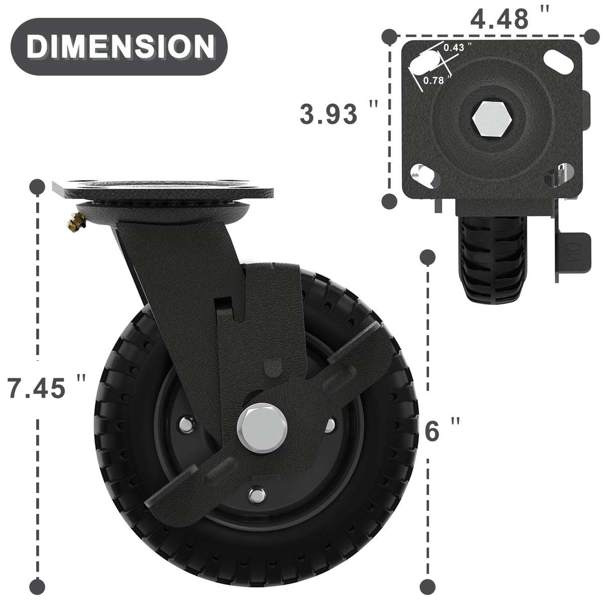 Heavy Duty Caster Wheel 6 Inch,Plate Caster Swivel 2 Pack 500lb Capacity,Solid Rubber,Cast Iron,Brake Casters for Flat Carts,Workbench,Dolly,Trolley Vandersum