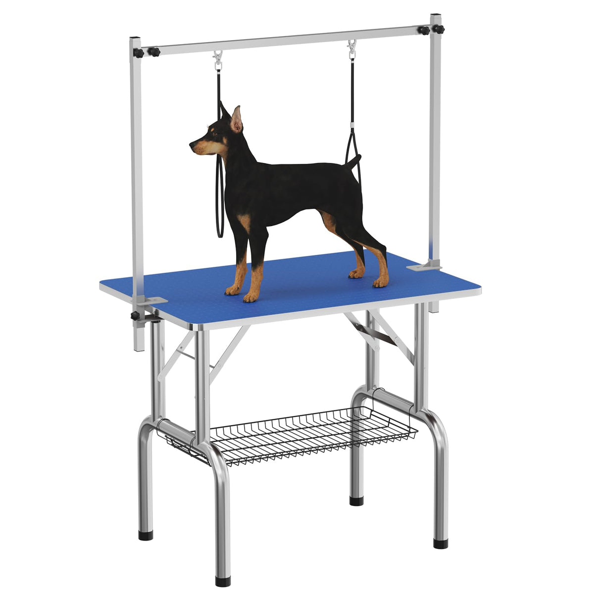 GarveeHome 36" Dog Grooming Table,Portable Trimming Table Drying Table,Foldable Home Pet Bathing Station with Adjustable Height Arm,Nooses, Mesh Tray Blue GarveeHome