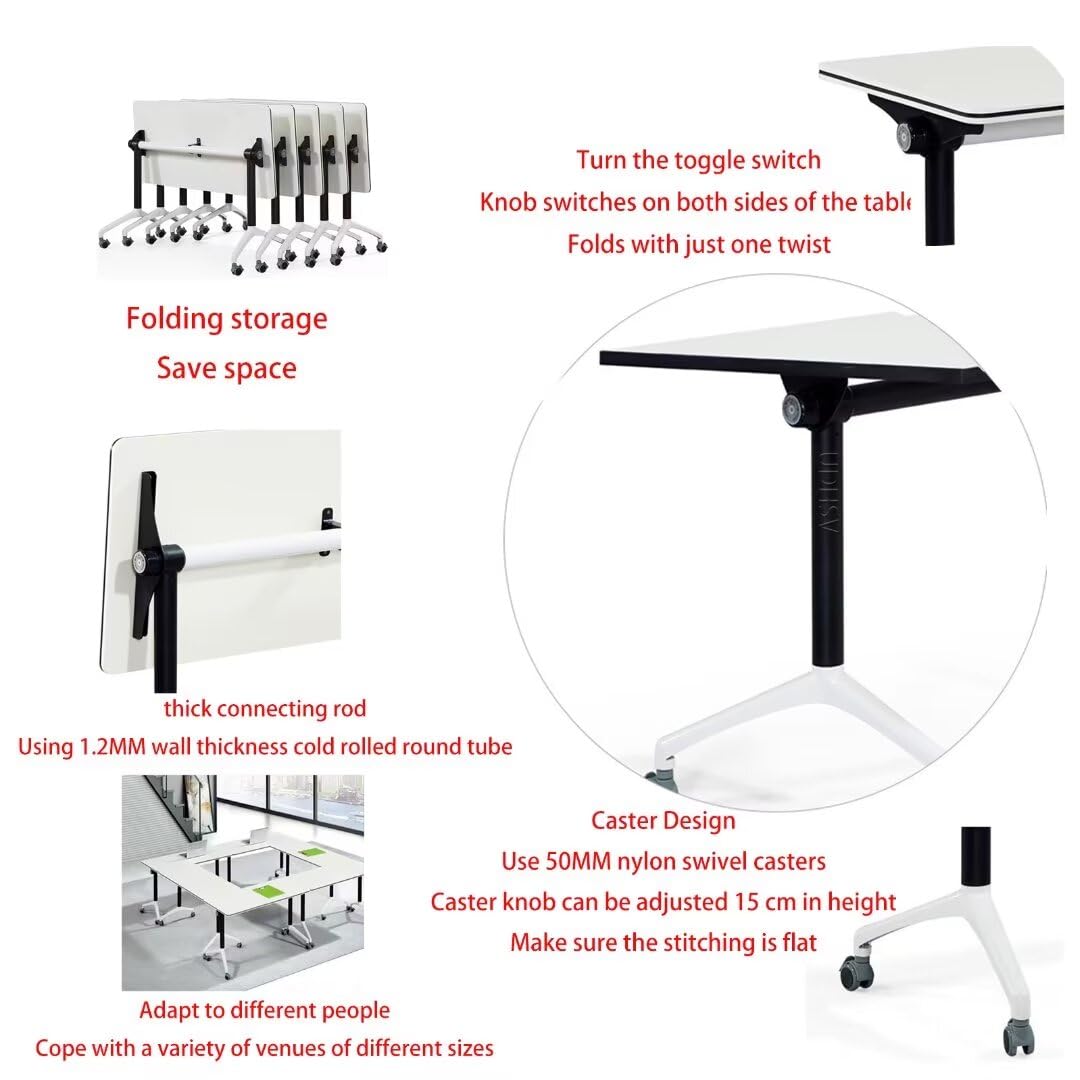 Conference Table,Modern Office Folding Flip Top Mobile Training Table The Table with Wheels is Convenient and Fast,Suitable for Office,Meeting Room,classr White,1pack(47.2×23.6×29.5in) UDHSV