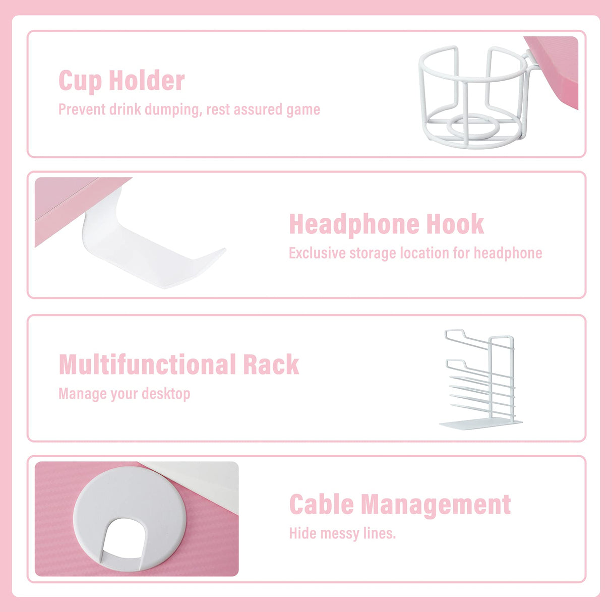 YOUTHUP Gaming Desk with LED Lights, 55 Inch Z Shaped Game Desk for PC Gamer, Ergonomic Racing Style Computer Table Workstation with Remote Control, Headphone Hook, Cup Holder, Handle Rack, Pink YOUTHUP