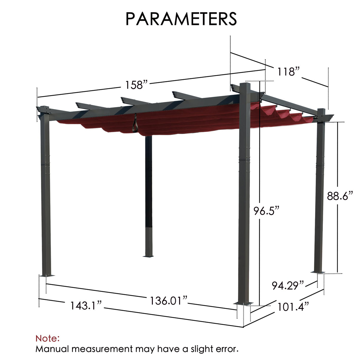 Kozyard Morgan Outdoor Retractable Pergola with Sun Shade Canopy Patio Aluminum Pergola Shelter for Backyard Deck Garden Modern Metal Grill Gazebo (10' x 13', Burgundy) Kozyard