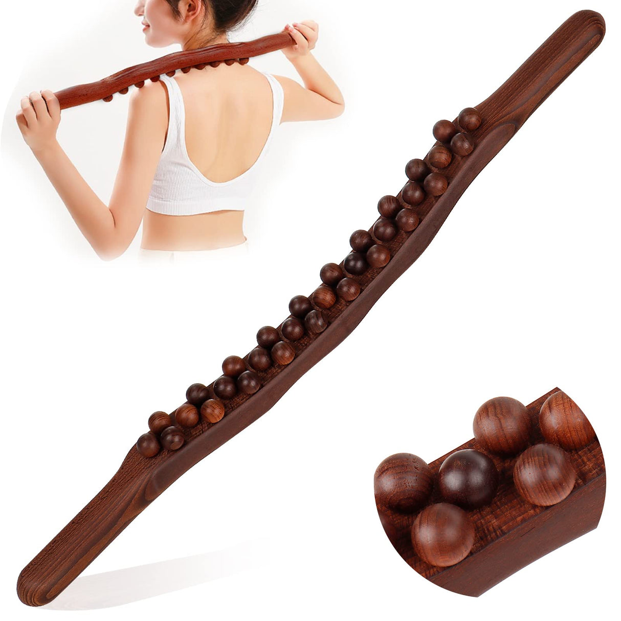 Guasha Wood Stick Tools Wood Therapy Massage Tools for Body Shaping,31 Beads Back Massage Roller Stick,Lymphatic Drainage Massager for Body Shaping (31beads) WYJTPONE