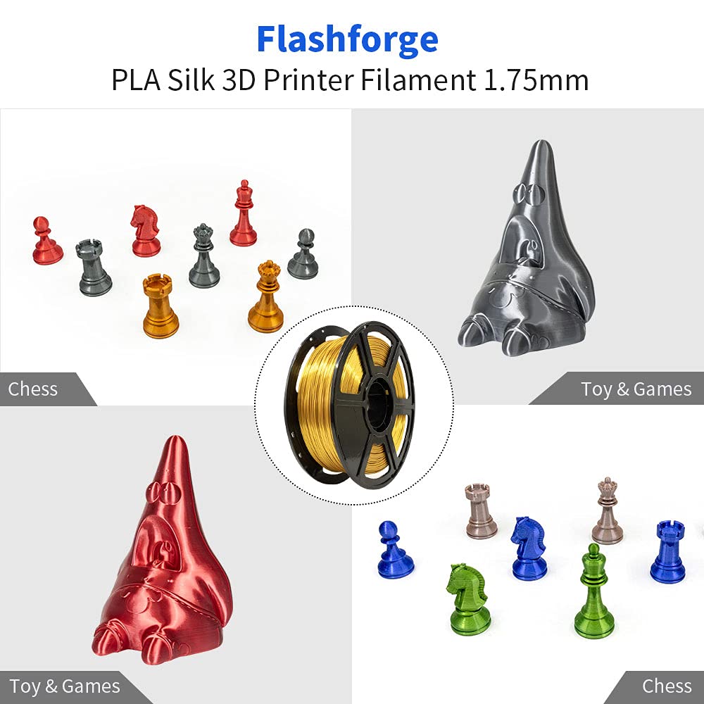 Flashforge 3D Printer Filament Silk PLA 1.75mm 1kg Spool-Dimensional Accuracy +/- 0.02mm (Gold) FlashForge