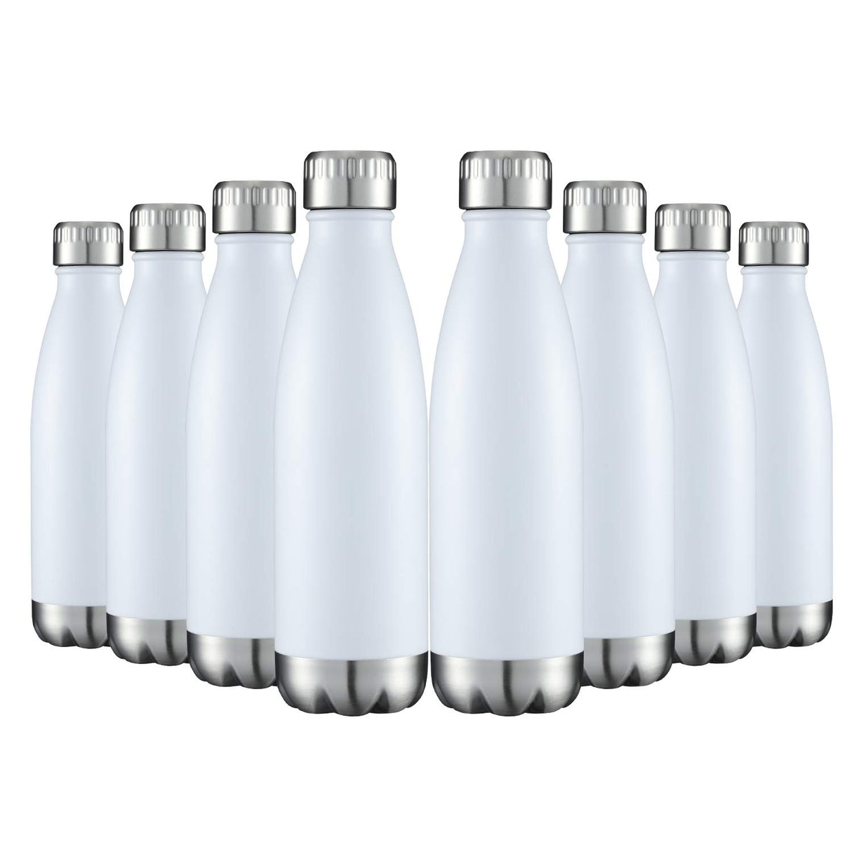 HASLE OUTFITTERS 17oz Stainless Steel Water Bottles Bulk, Vacuum Insulated Water Bottles Double Walled Powder Coated Reusable Metal Sports Water Bottles Keep Drinks Hot and Cold, White, 8Packs HASLE OUTFITTERS