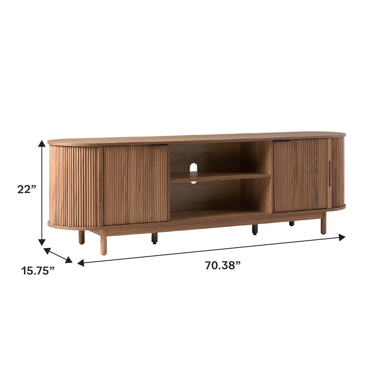Walker Edison Chloe Curved Reeded TV Stand, Sliding Doors, 75 Inch, 70 inch, Mocha Walker Edison