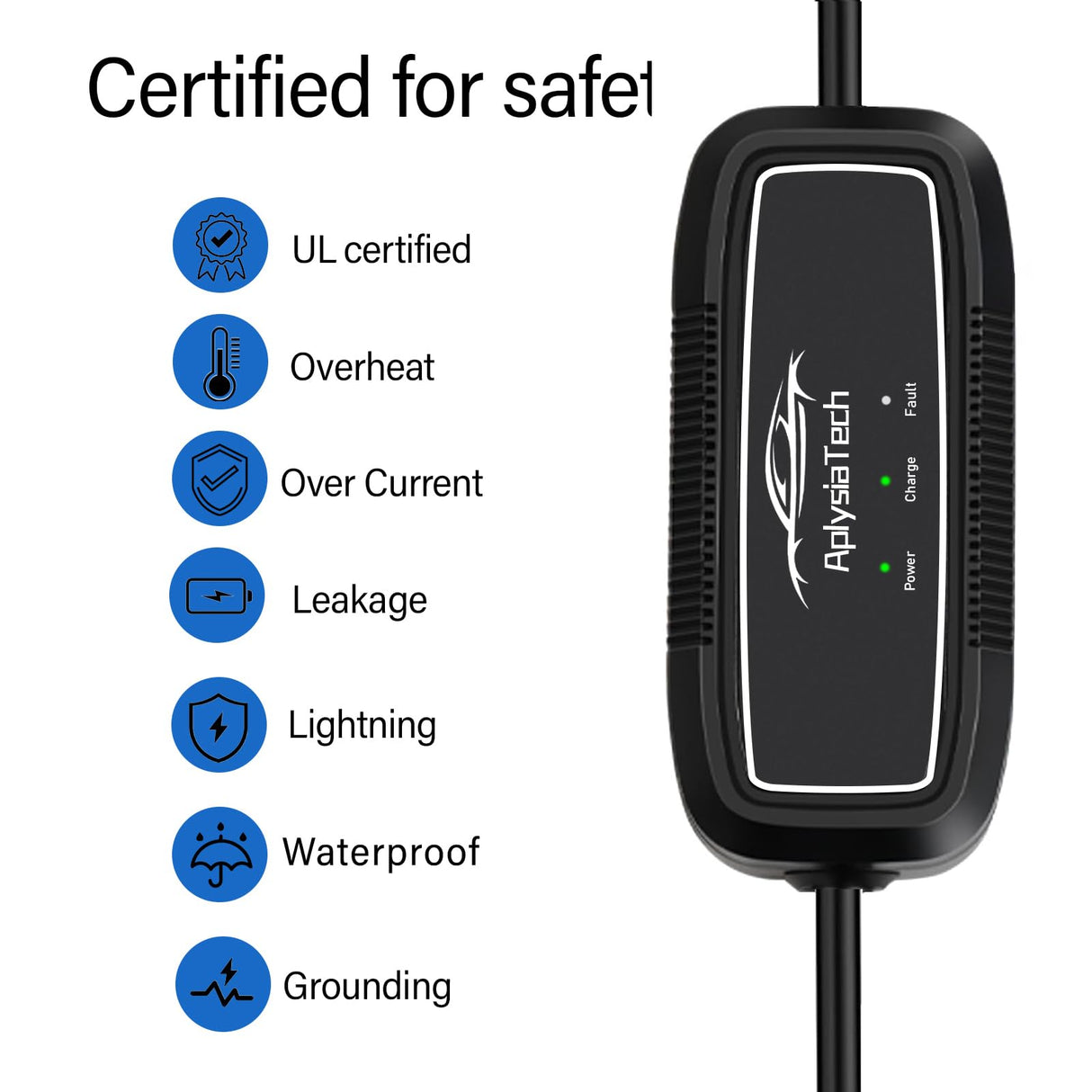 AplysiaTech Portable EV Charger Level 1, 15Amp 110V, Electric Vehicle Charger with 21Ft Extension Cord,NEMA 5-15P for Plug-in Home EV Charging Station,Compatible with SAE J1772 EVs(Tesla Need Adapter) AplysiaTech