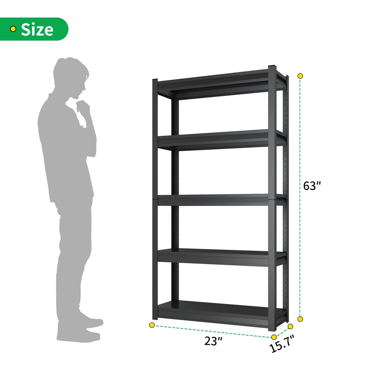 CBCNWR 63''H Garage Storage Shelves, 1600LBS Steel Heavy Duty Storage Shelves, Adjustable 5-Tier Metal Shelf Rack, Heavy Duty Shelving for Garage,Warehouse,Basement,Pantry–Black 23" W x15.7 D x63 H CBCNWR