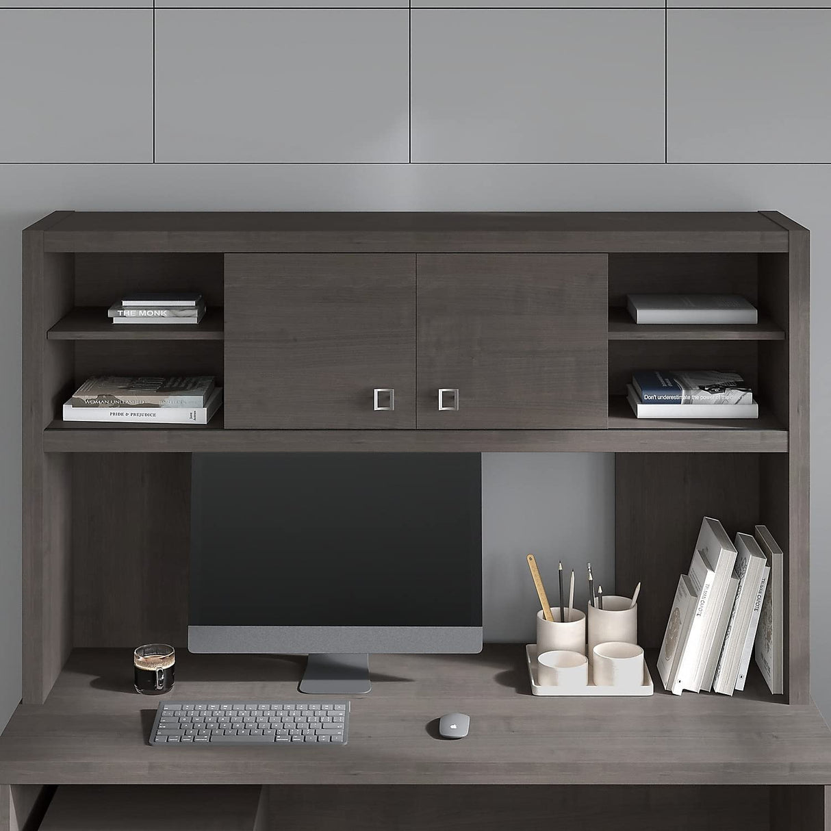 Office by kathy ireland Echo 60 -inch W Desktop Hutch, Charcoal Maple (KI60303-03) Bush Business Furniture