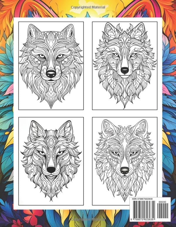 Wolfs Mandala Coloring Book: Wolves Mandala Coloring Page, Mystical Designs for Artistic Joy and Animal Spirit Connection Majosta