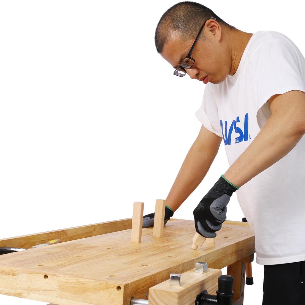 Donext 50" Wooden Workbench - with 3 Drawers 1 Cabinet Door and Shelf Integrated Vises and Bench Dog Holes Versatile for Garage, Woodworking Carpenter Workshop, and Home Use Donext
